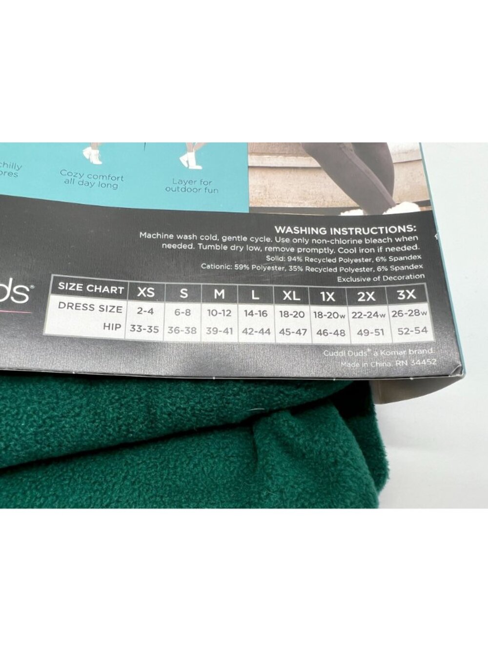 Cuddl Duds Women's Fleecewear Leggings Warm Layer Stretch Size M Dark Green - Picture 5 of 5